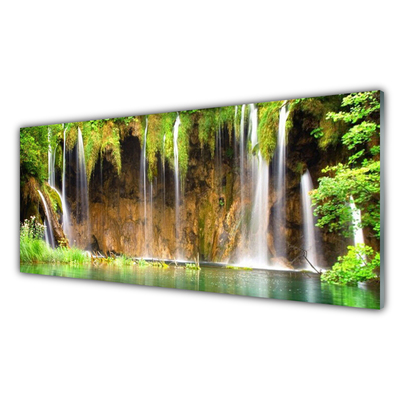 Image sur verre Tableau Chute d'eau nature brun vert bleu blanc