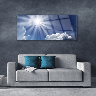 Image sur verre Tableau Soleil paysage bleu blanc