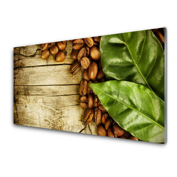 Image sur verre Tableau Café en grains feuilles cuisine brun vert