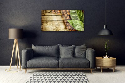 Image sur verre Tableau Café en grains feuilles cuisine brun vert