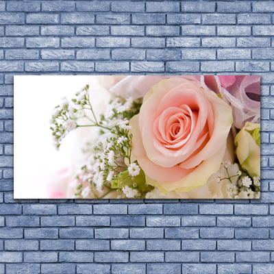 Image sur verre Tableau Roses floral rose blanc vert
