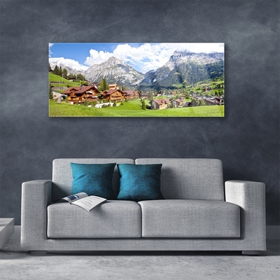 Image sur verre Tableau Maisons montagnes paysage brun gris blanc