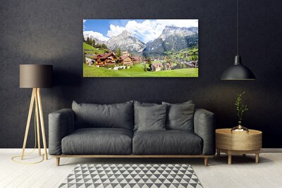 Image sur verre Tableau Maisons montagnes paysage brun gris blanc