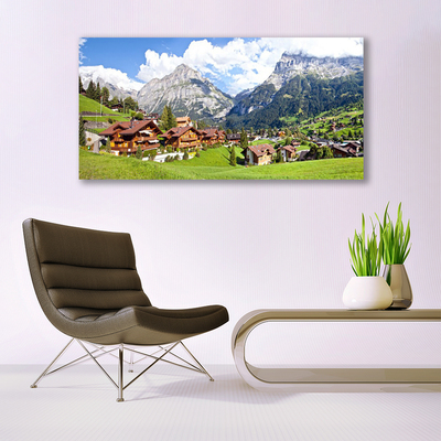 Image sur verre Tableau Maisons montagnes paysage brun gris blanc