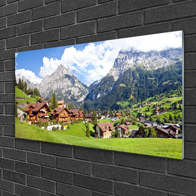 Image sur verre Tableau Maisons montagnes paysage brun gris blanc