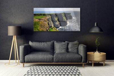 Image sur verre Tableau Roche mer paysage brun vert bleu