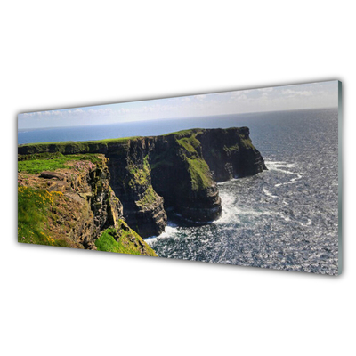 Image sur verre Tableau Roche mer paysage brun vert bleu