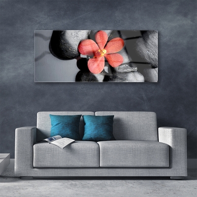 Image sur verre Tableau Fleur pierres art rouge gris