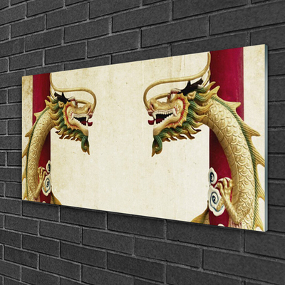 Image sur verre Tableau Dragon art vert rouge