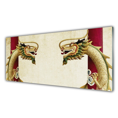 Image sur verre Tableau Dragon art vert rouge