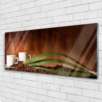 Image sur verre Tableau Tasses café en grains cuisine blanc brun