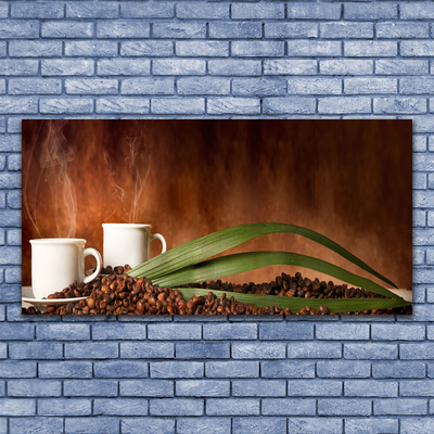 Image sur verre Tableau Tasses café en grains cuisine blanc brun