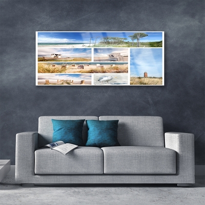 Image sur verre Tableau Mer paysage brun bleu vert