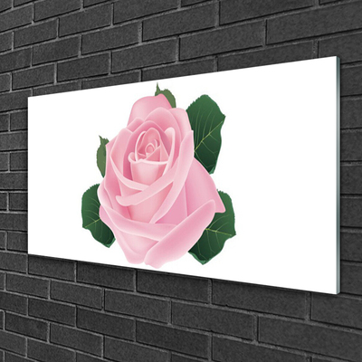 Image sur verre Tableau Rose floral rose vert