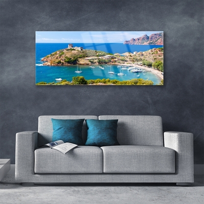 Image sur verre Tableau Baie paysage bleu vert