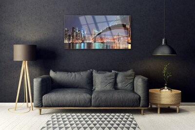 Image sur verre Tableau Ville pont architecture bleu brun noir gris