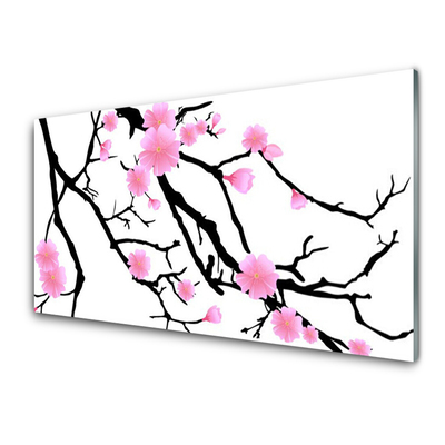 Image sur verre Tableau Branches fleurs art brun rose