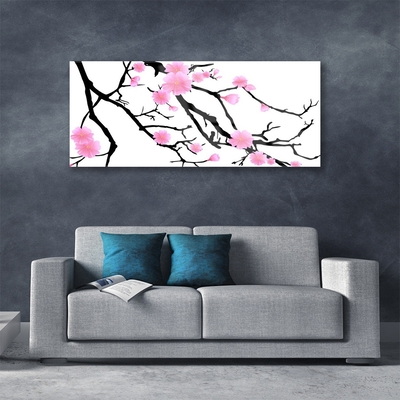 Image sur verre Tableau Branches fleurs art brun rose