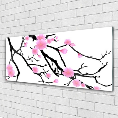 Image sur verre Tableau Branches fleurs art brun rose