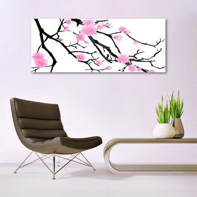 Image sur verre Tableau Branches fleurs art brun rose