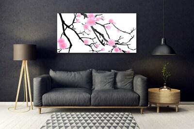 Image sur verre Tableau Branches fleurs art brun rose