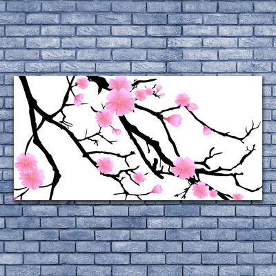 Image sur verre Tableau Branches fleurs art brun rose