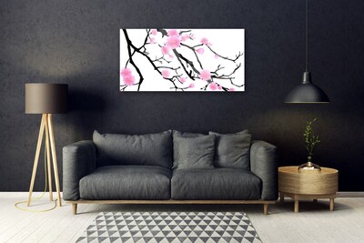 Image sur verre Tableau Branches fleurs art brun rose