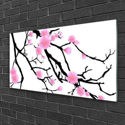 Image sur verre Tableau Branches fleurs art brun rose