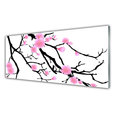 Image sur verre Tableau Branches fleurs art brun rose