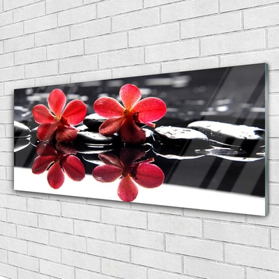 Image sur verre Tableau Fleurs pierres floral rouge noir