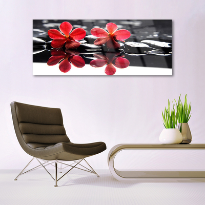 Image sur verre Tableau Fleurs pierres floral rouge noir