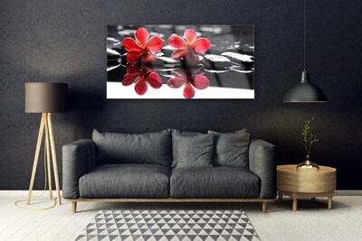 Image sur verre Tableau Fleurs pierres floral rouge noir