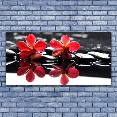 Image sur verre Tableau Fleurs pierres floral rouge noir