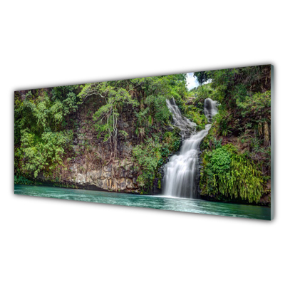 Image sur verre Tableau Chute d'eau roche nature blanc bleu gris vert