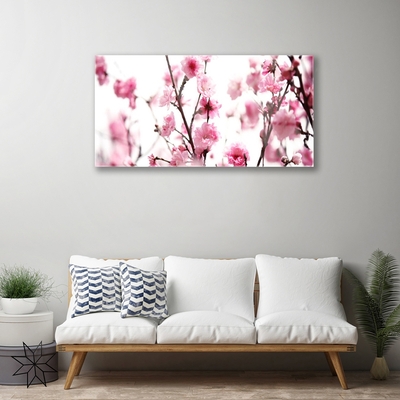 Image sur verre Tableau Branches fleurs floral brun rose
