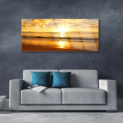 Image sur verre Tableau Soleil mer paysage jaune