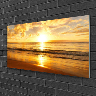 Image sur verre Tableau Soleil mer paysage jaune