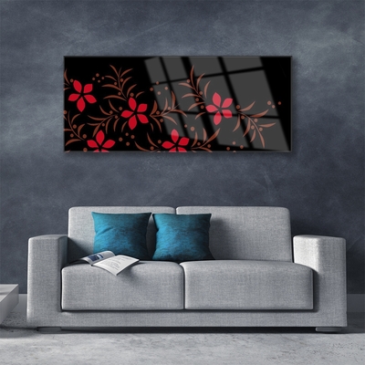 Image sur verre Tableau Fleurs art rouge jaune