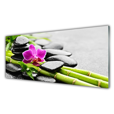 Image sur verre Tableau Pierres fleur bambou art vert rouge noir