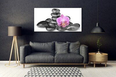 Image sur verre Tableau Fleurs pierres art rose noir