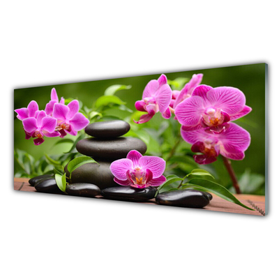 Image sur verre Tableau Pierres fleurs art rose noir