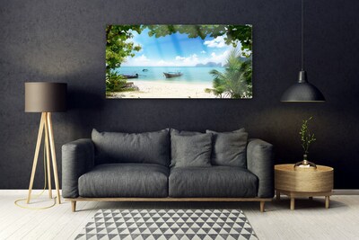Image sur verre Tableau Bateau mer paysage brun bleu