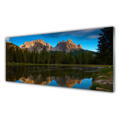 Image sur verre Tableau Forêt lac paysage vert bleu