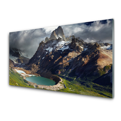 Image sur verre Tableau Montagne baie paysage brun vert gris