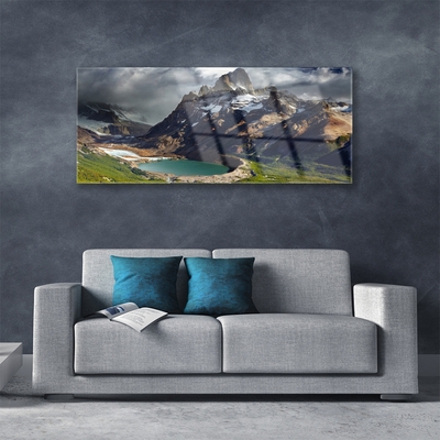 Image sur verre Tableau Montagne baie paysage brun vert gris