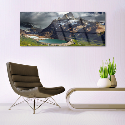 Image sur verre Tableau Montagne baie paysage brun vert gris