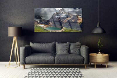 Image sur verre Tableau Montagne baie paysage brun vert gris