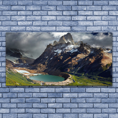 Image sur verre Tableau Montagne baie paysage brun vert gris