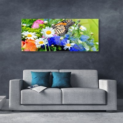 Image sur verre Tableau Fleur papillon nature multicolore