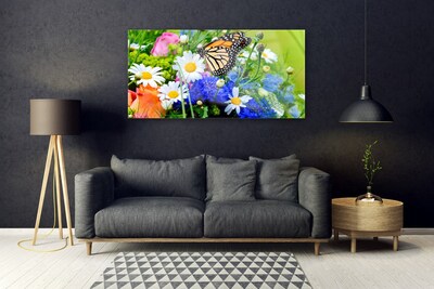 Image sur verre Tableau Fleur papillon nature multicolore